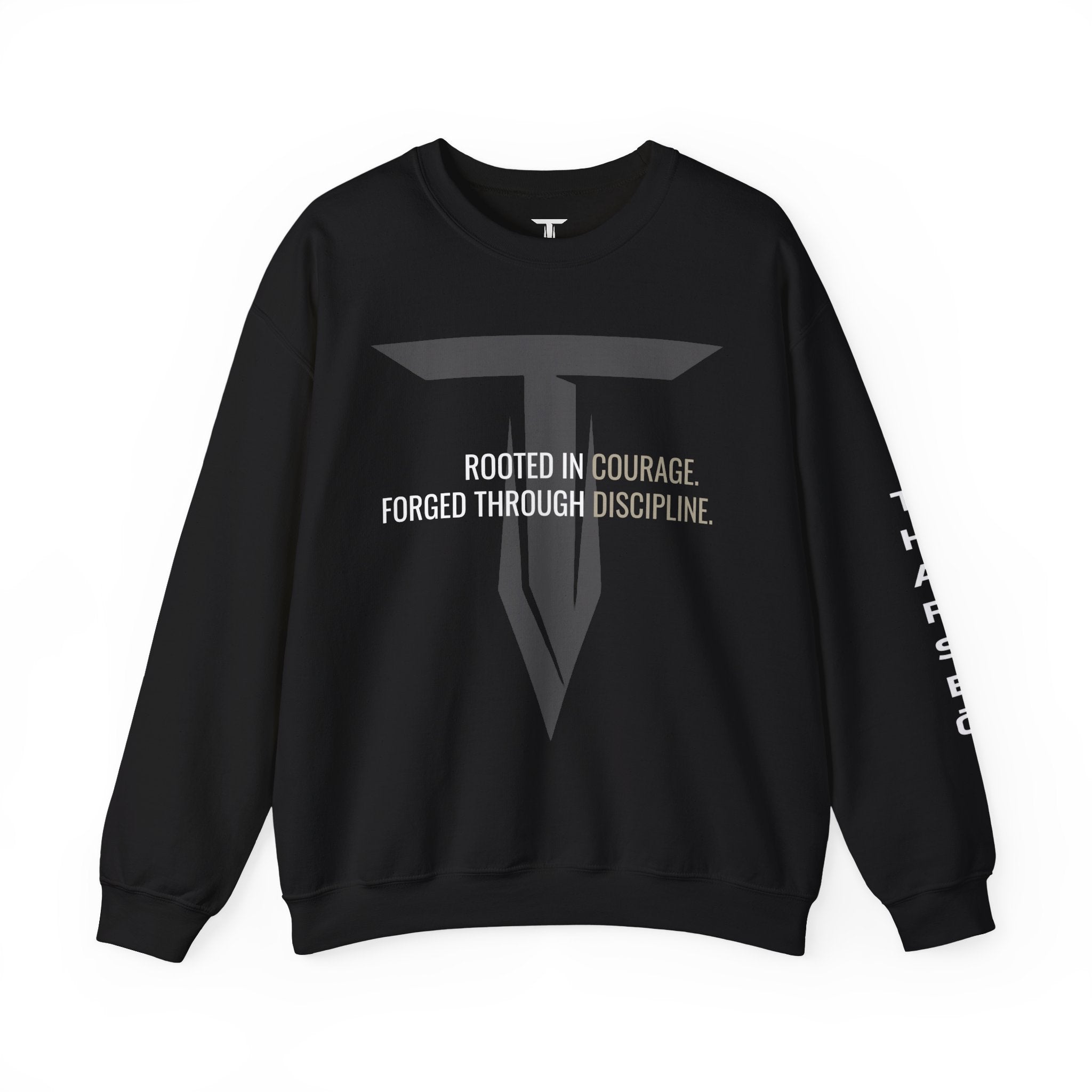 Tharseō Rooted & Forged Crewneck | Motivational Athletic Pullover