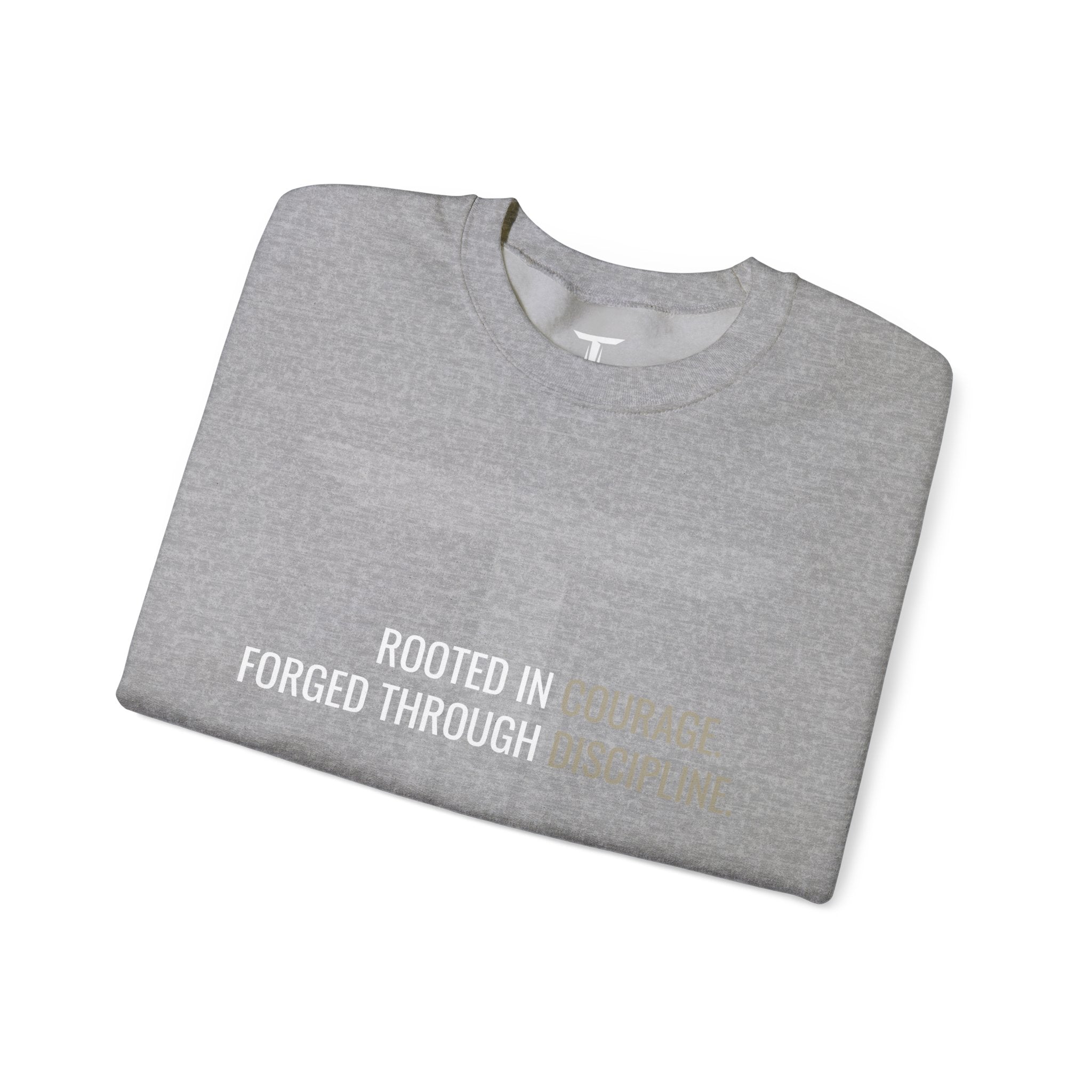 Tharseō Rooted & Forged Crewneck | Motivational Athletic Pullover
