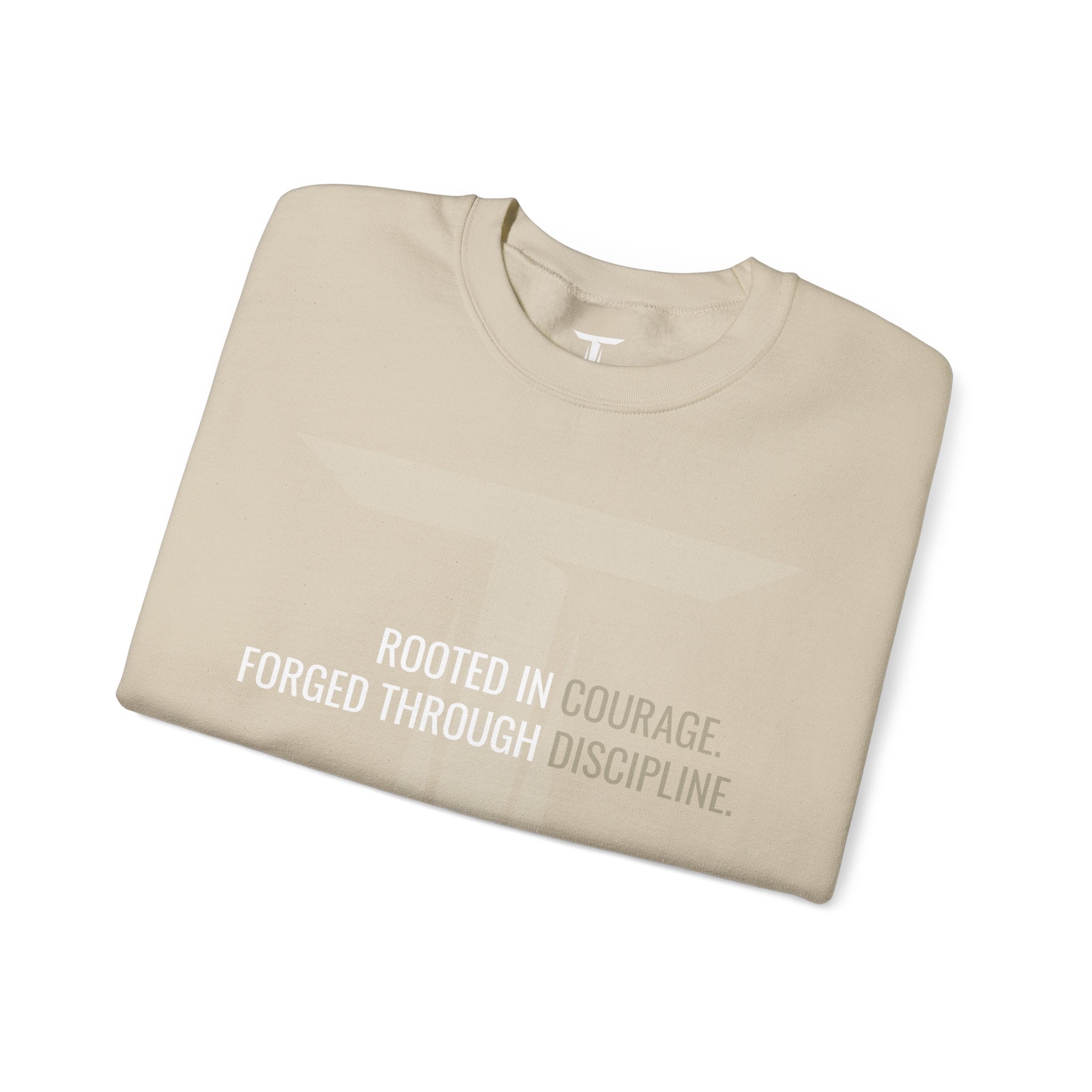 Tharseō Rooted & Forged Crewneck | Motivational Athletic Pullover