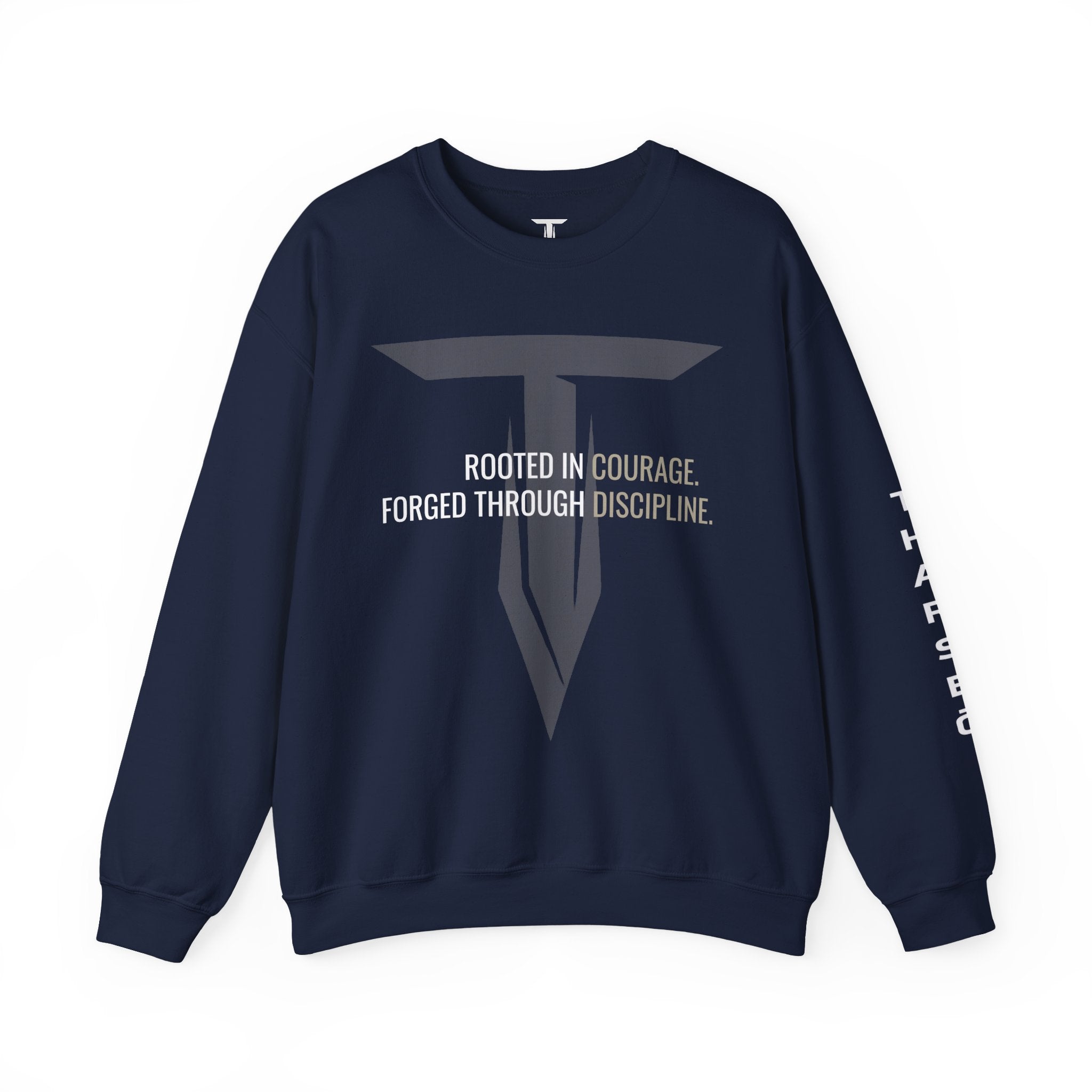 Tharseō Rooted & Forged Crewneck | Motivational Athletic Pullover